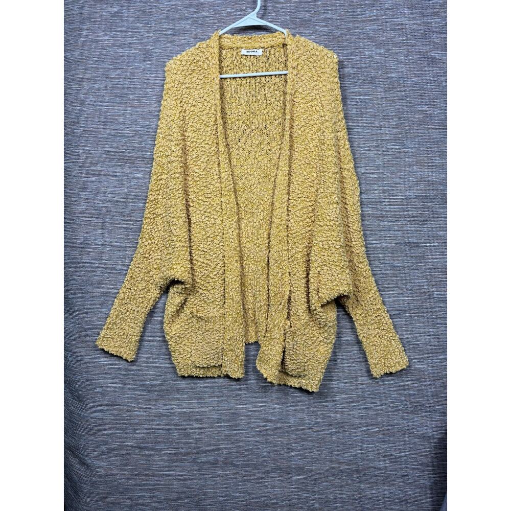 ADORA Popcorn Open Front Cardigan Sweater Womens Size L Mustard Long Sleeve